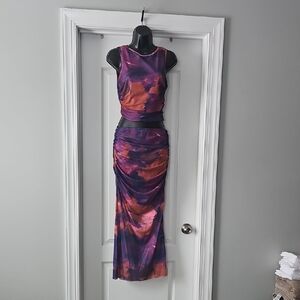 SHEIN Vibrant Purple and Orange 2 Piece Skirt Set